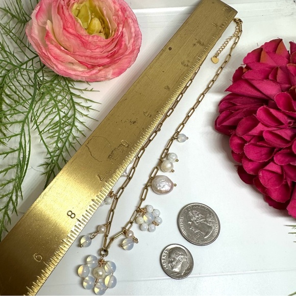 NEW⚜️Opalite & Freshwater Pearl Flower Charm Necklace - Picture 7 of 10